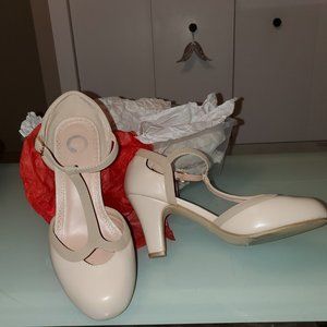 Nude and  tan T-Strap heel